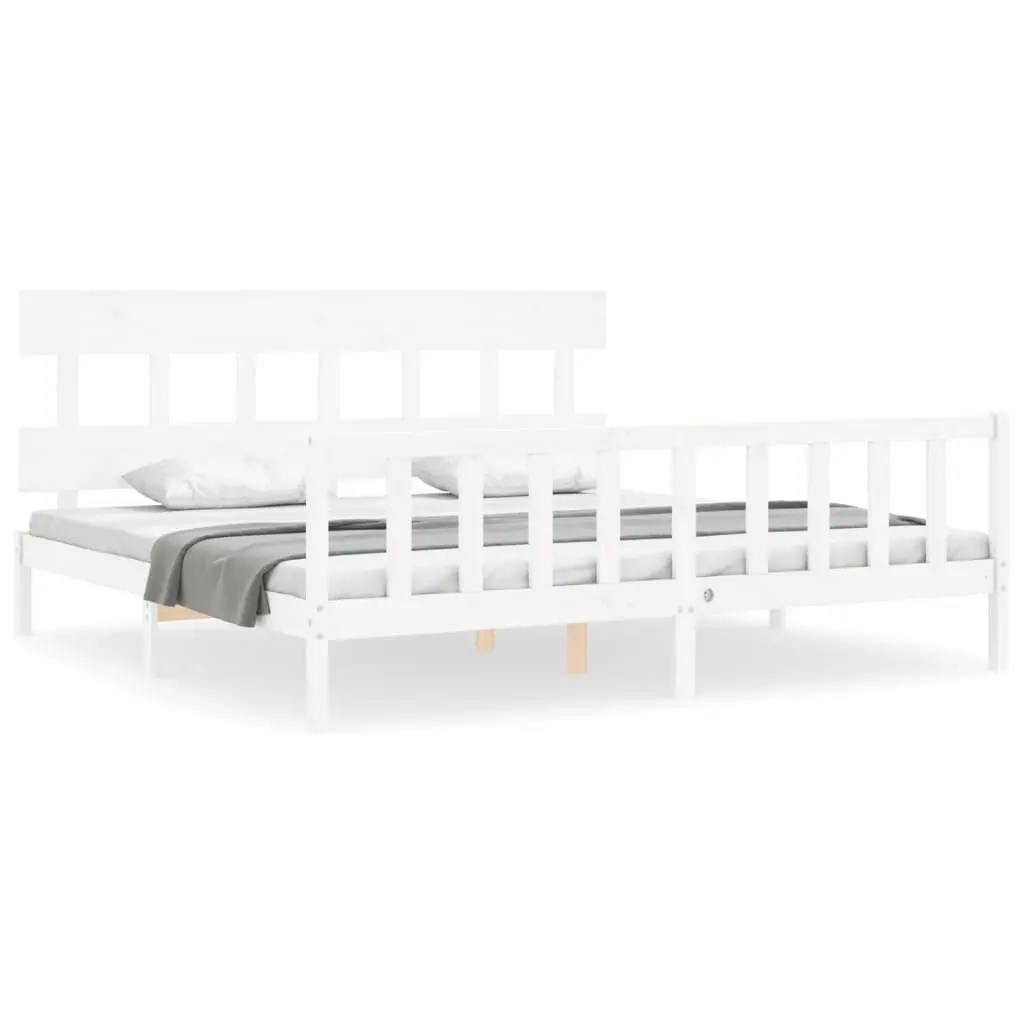 Bed Frame without Mattress White 183x203 cm King Solid Wood Pine 3193352 - Furniture