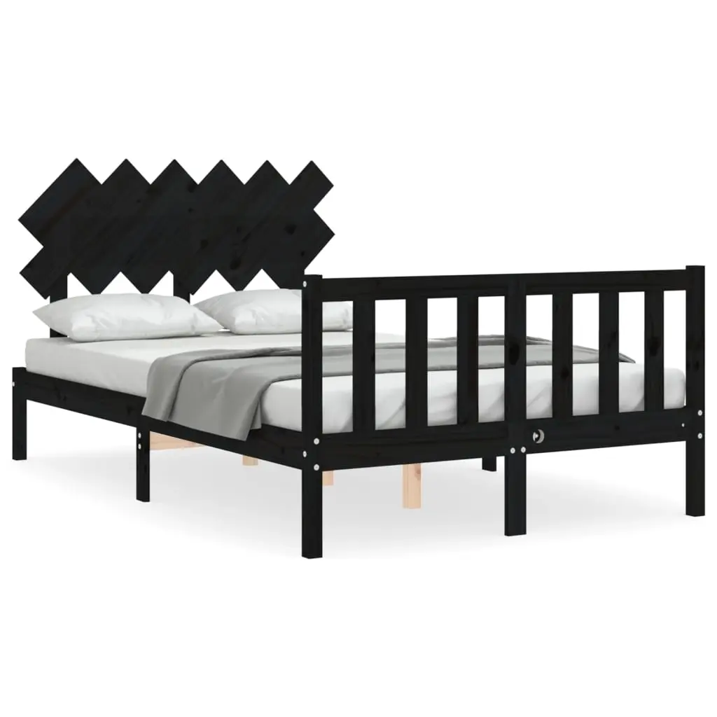 Bed Frame without Mattress Black 135x190 cm Solid Wood Pine 3193445 - Furniture