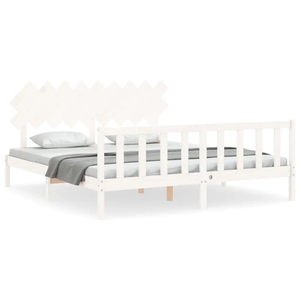 Bed Frame without Mattress White 183x203 cm King Solid Wood Pine 3193482 - Furniture