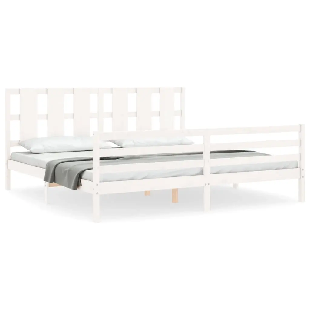 Bed Frame without Mattress White 183x203 cm King Solid Wood 3194132 - Furniture