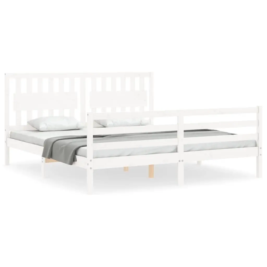 Bed Frame without Mattress White 183x203 cm King Solid Wood 3194327 - Furniture