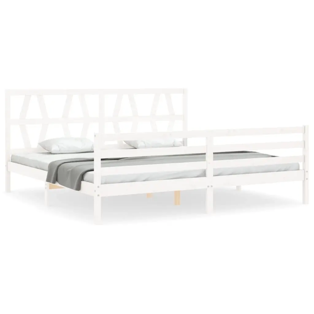 Bed Frame without Mattress White 183x203 cm King Solid Wood 3194392 - Furniture