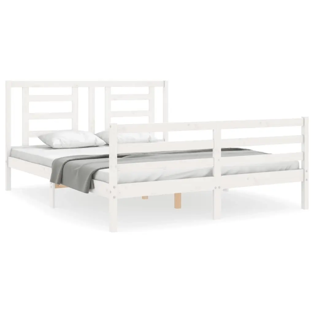 Bed Frame without Mattress White 150x200 cm Solid Wood 3194707 - Furniture