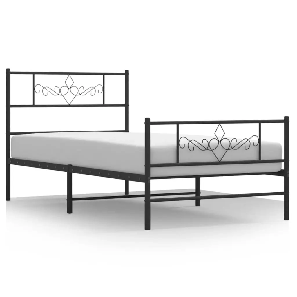 Metal Bed Frame without Mattress with Footboard Black 107x203 cm King Single 355281 - Furniture