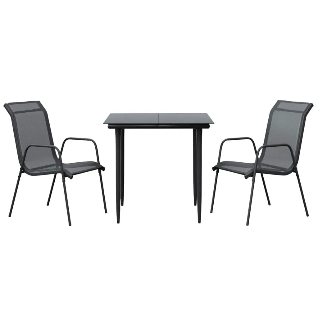 3 Piece Garden Dining Set Black Steel and Textilene 3200682 - Furniture