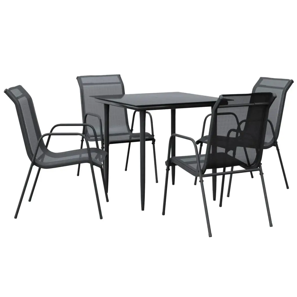 5 Piece Garden Dining Set Black Steel and Textilene 3200683 - Furniture