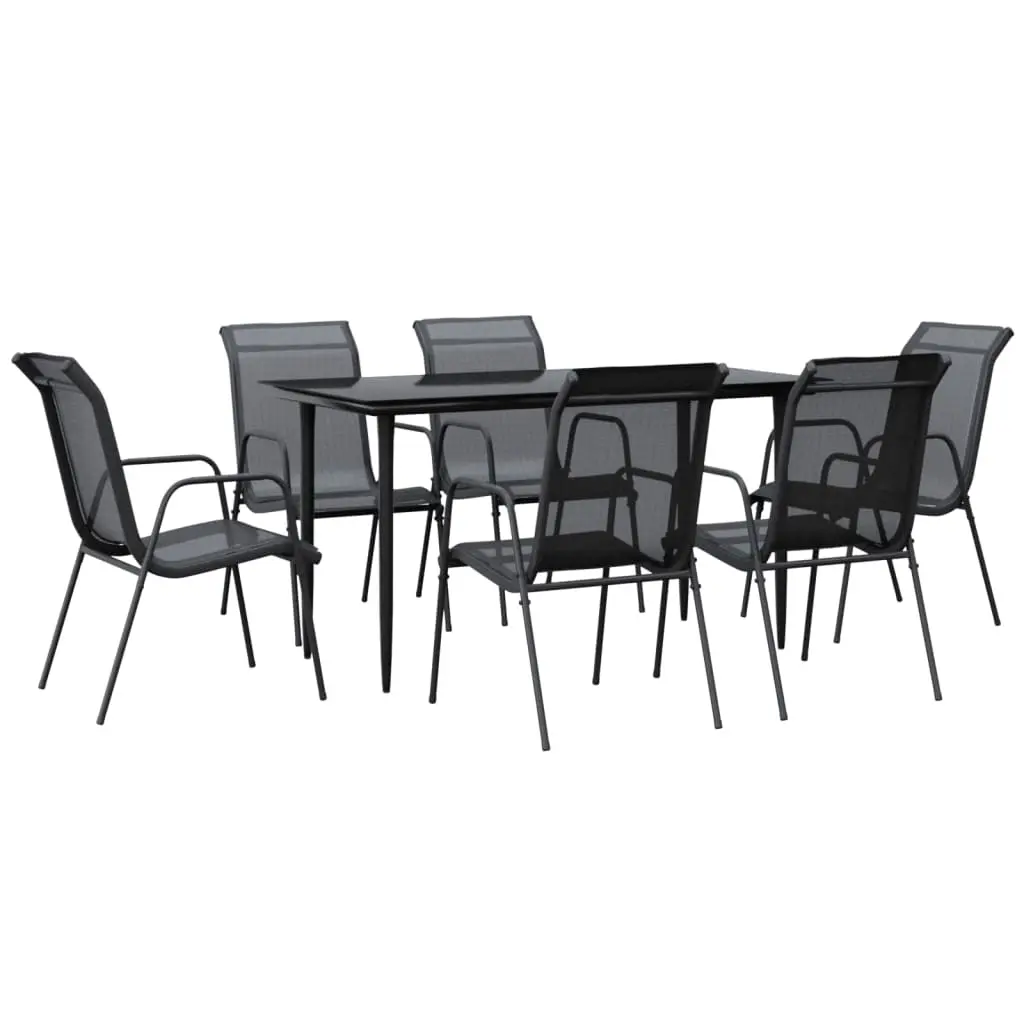 7 Piece Garden Dining Set Black Steel and Textilene 3200685 - Furniture