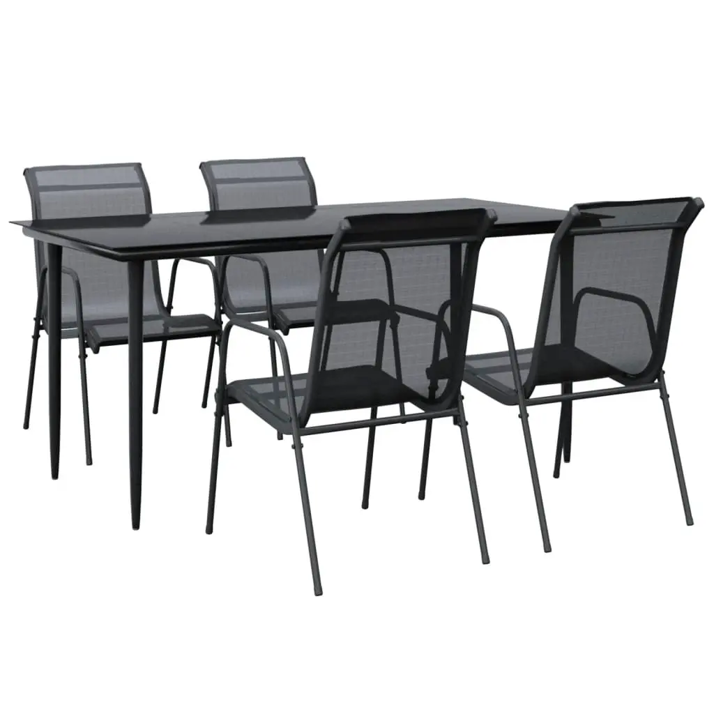 5 Piece Garden Dining Set Black Steel and Textilene 3200686 - Furniture