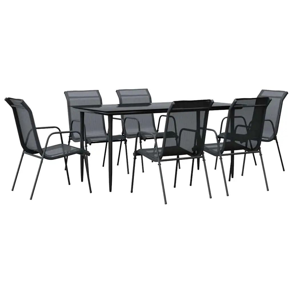 7 Piece Garden Dining Set Black Steel and Textilene 3200687 - Furniture