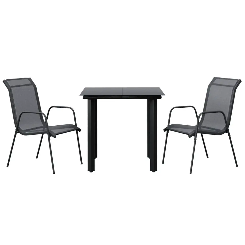 3 Piece Garden Dining Set Black Steel and Textilene 3200690 - Furniture