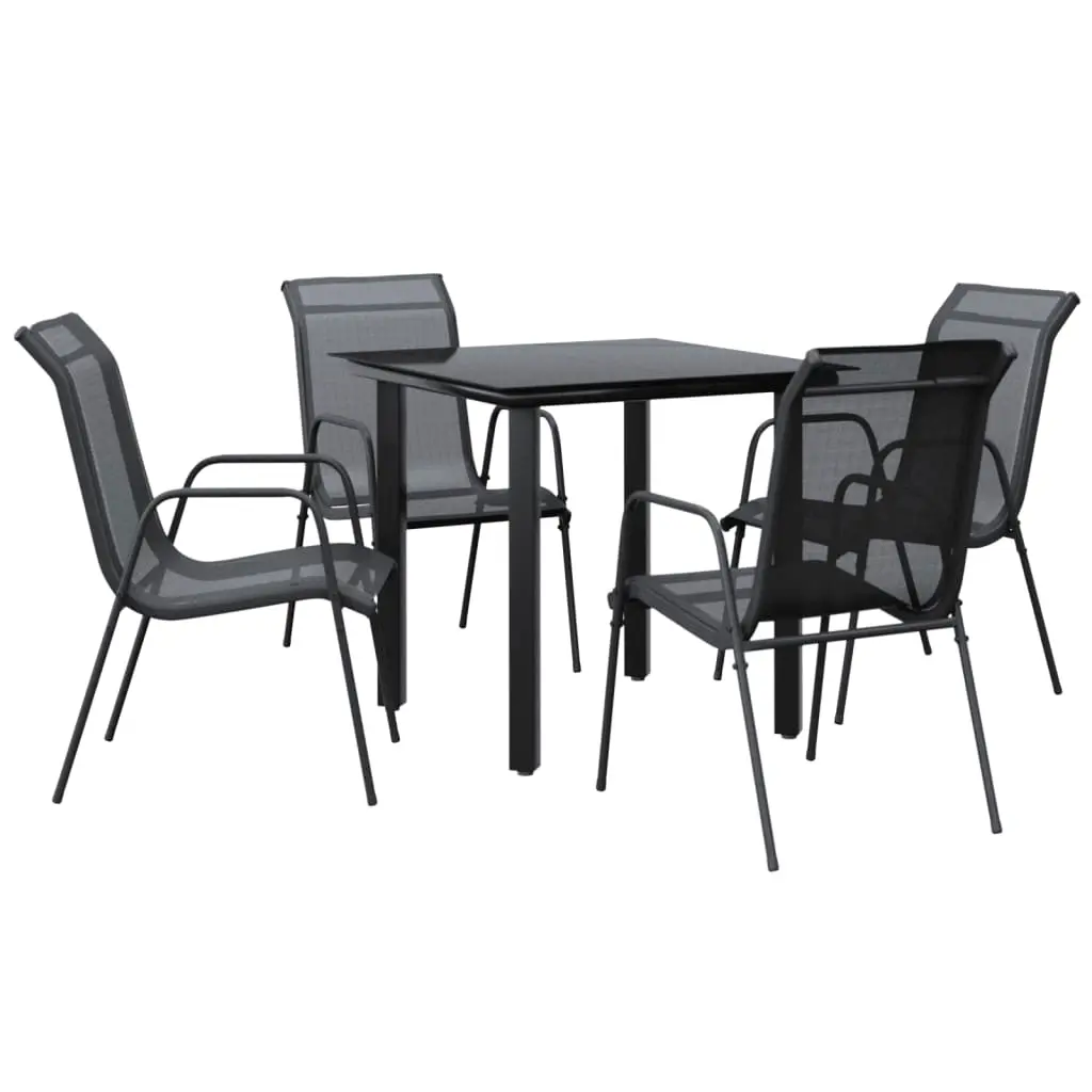 5 Piece Garden Dining Set Black Steel and Textilene 3200691 - Furniture