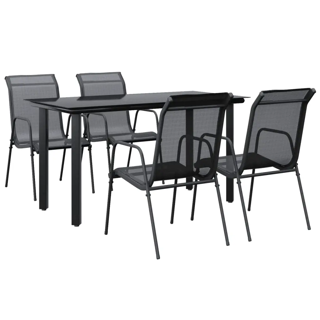5 Piece Garden Dining Set Black Steel and Textilene 3200692 - Furniture