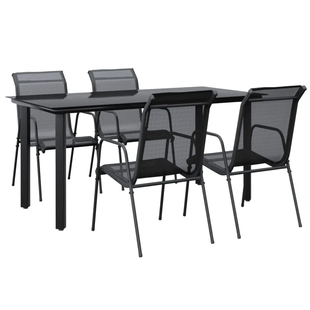 5 Piece Garden Dining Set Black Steel and Textilene 3200694 - Furniture