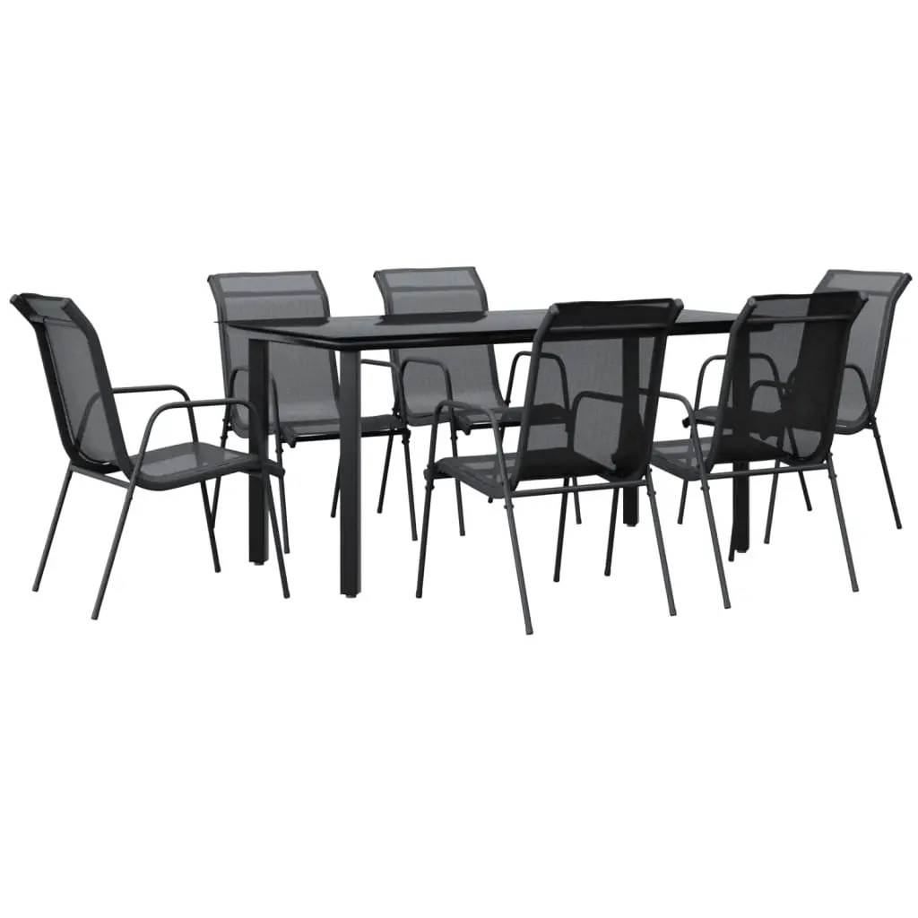 7 Piece Garden Dining Set Black Steel and Textilene 3200695 - Furniture