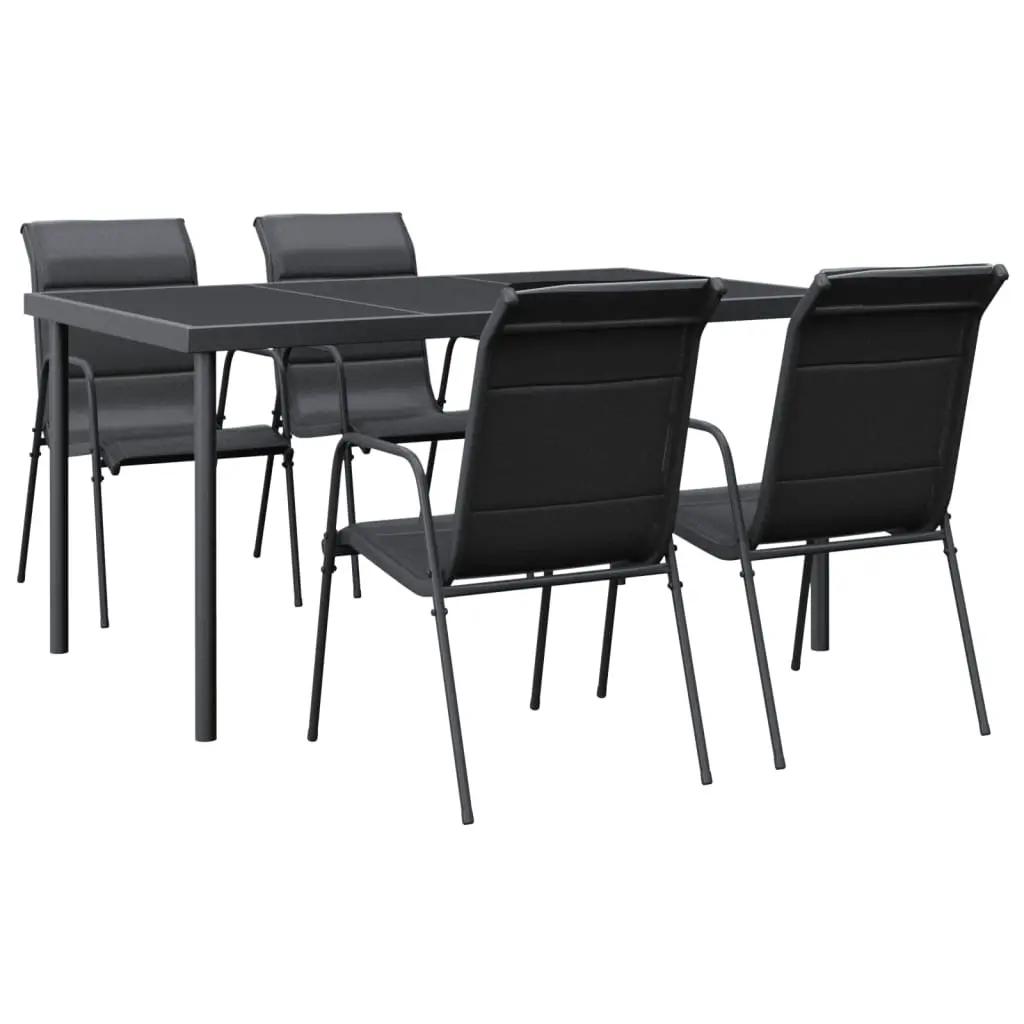 5 Piece Garden Dining Set Black Steel and Textilene 3200698 - Furniture