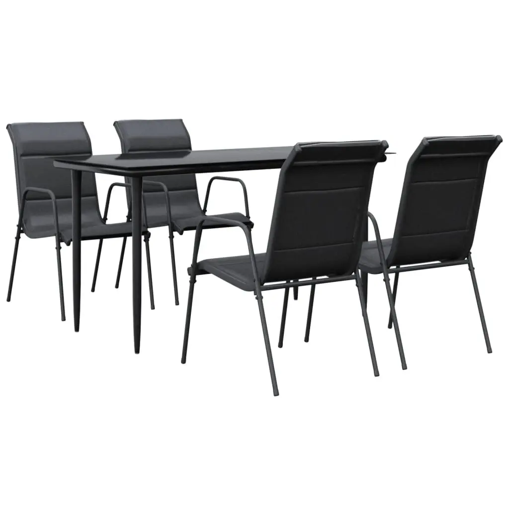 5 Piece Garden Dining Set Black Steel and Textilene 3200704 - Furniture