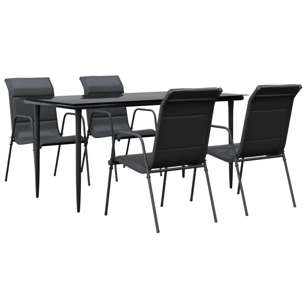 5 Piece Garden Dining Set Black Steel and Textilene 3200706 - Furniture