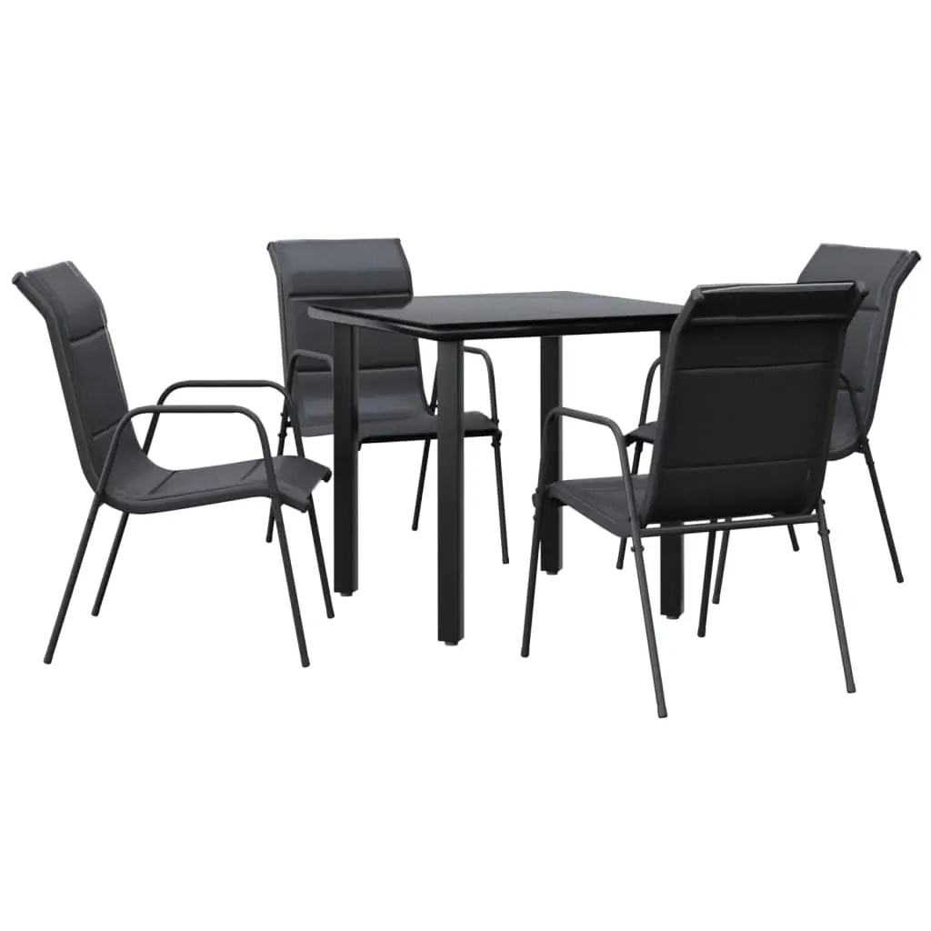 5 Piece Garden Dining Set Black Steel and Textilene 3200711 - Furniture