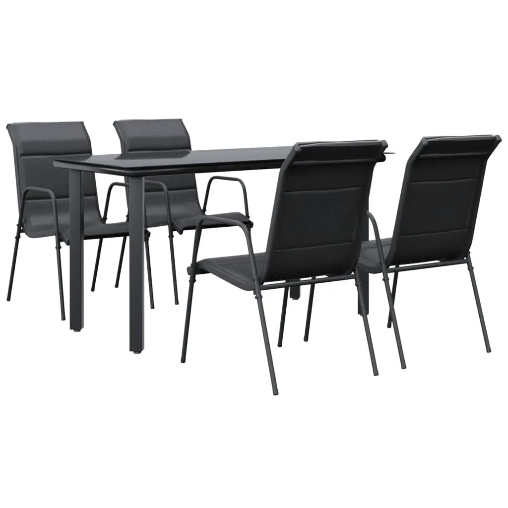 5 Piece Garden Dining Set Black Steel and Textilene 3200712 - Furniture