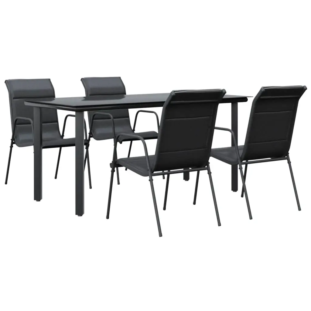 5 Piece Garden Dining Set Black Steel and Textilene 3200714 - Furniture