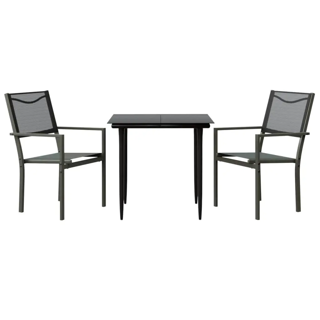 3 Piece Garden Dining Set Black Steel and Textilene 3200718 - Furniture