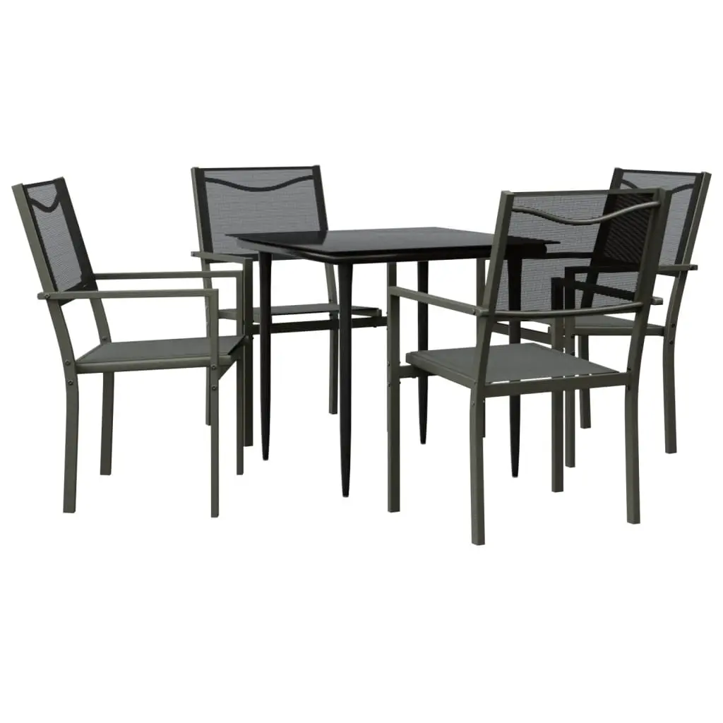 5 Piece Garden Dining Set Black Steel and Textilene 3200719 - Furniture