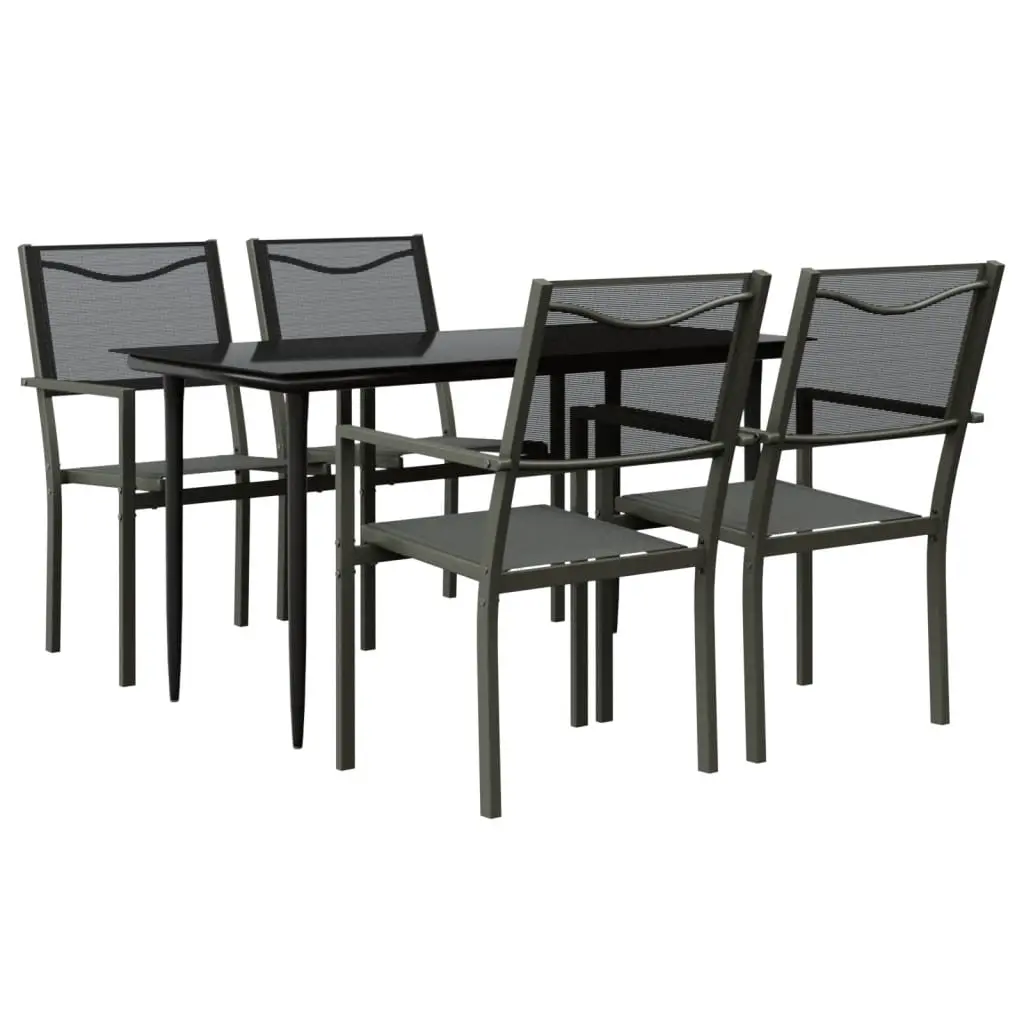 5 Piece Garden Dining Set Black Steel and Textilene 3200720 - Furniture