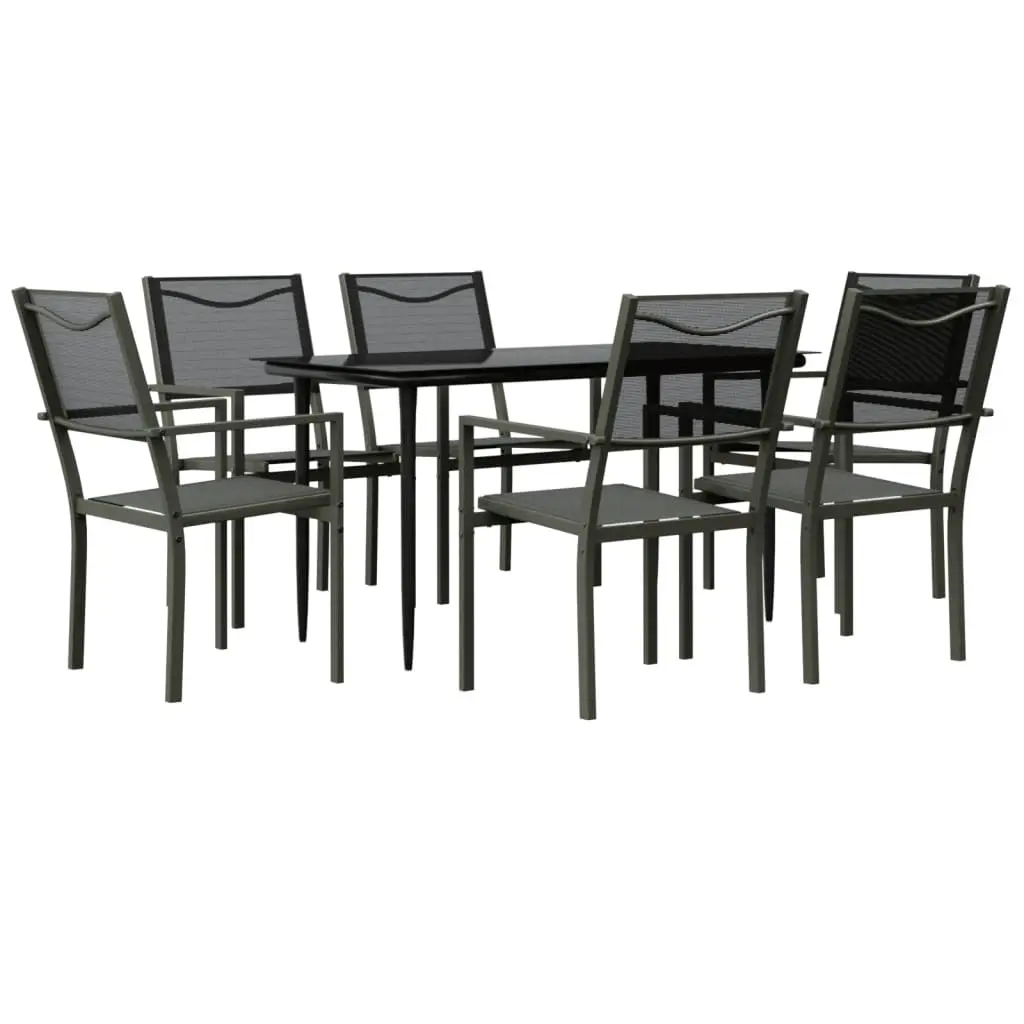 7 Piece Garden Dining Set Black Steel and Textilene 3200721 - Furniture