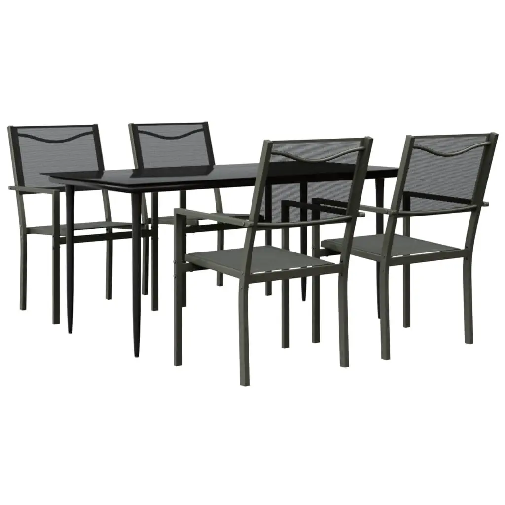 5 Piece Garden Dining Set Black Steel and Textilene 3200722 - Furniture