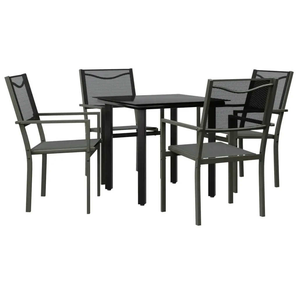 5 Piece Garden Dining Set Black Steel and Textilene 3200727 - Furniture