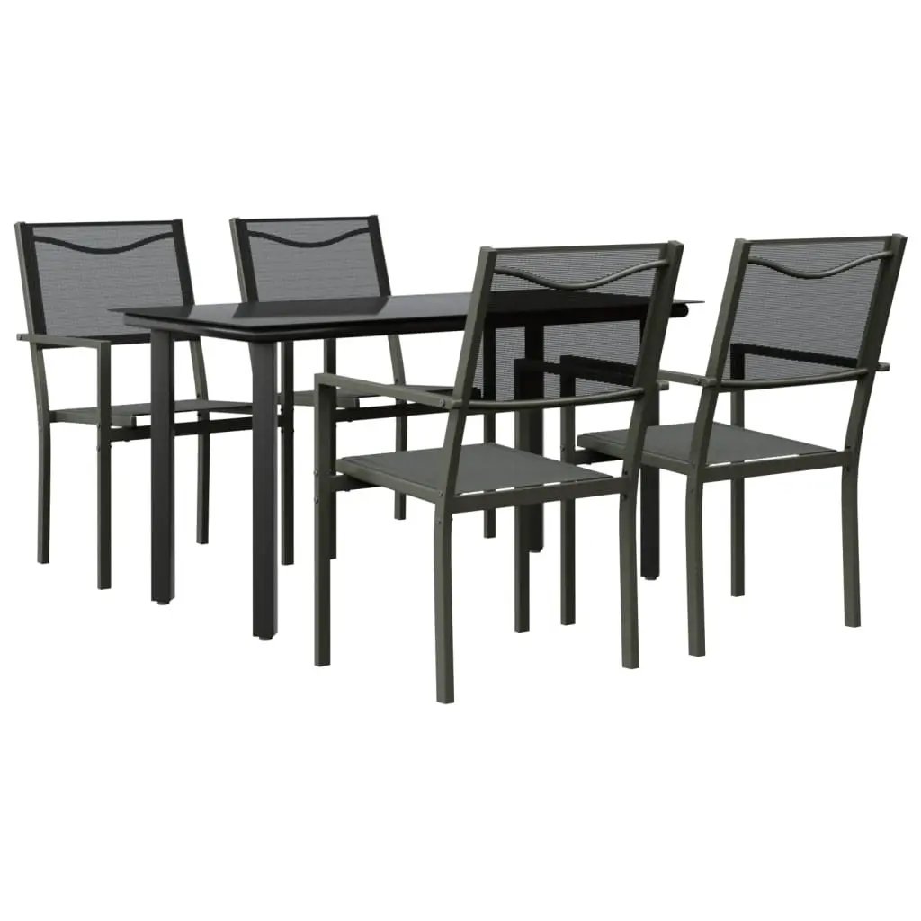 5 Piece Garden Dining Set Black Steel and Textilene 3200728 - Furniture