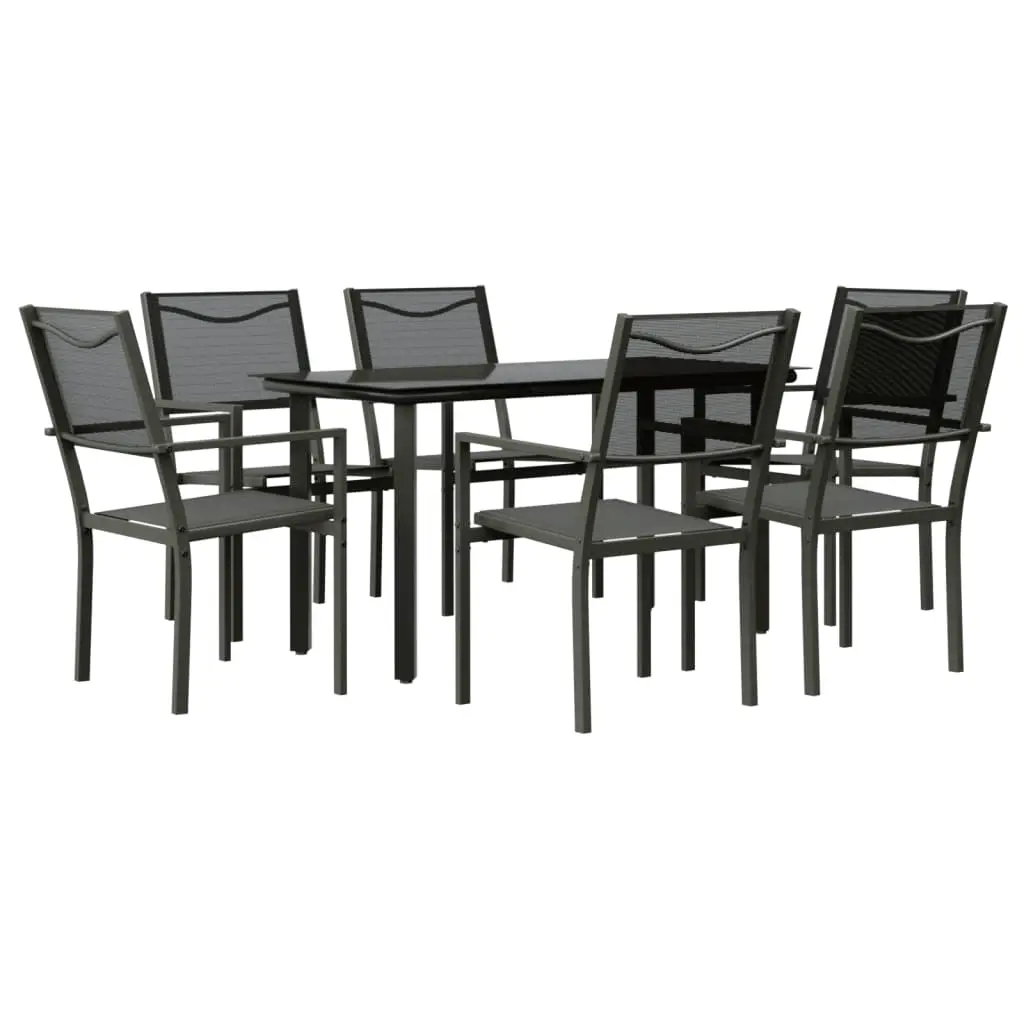 7 Piece Garden Dining Set Black Steel and Textilene 3200729 - Furniture