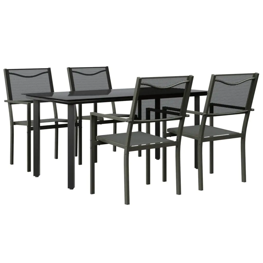 5 Piece Garden Dining Set Black Steel and Textilene 3200730 - Furniture