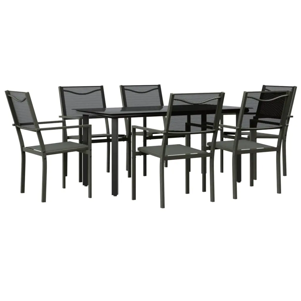 7 Piece Garden Dining Set Black Steel and Textilene 3200731 - Furniture