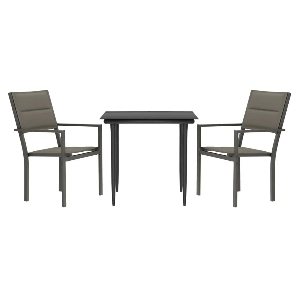 3 Piece Garden Dining Set Black Steel and Textilene 3200734 - Furniture