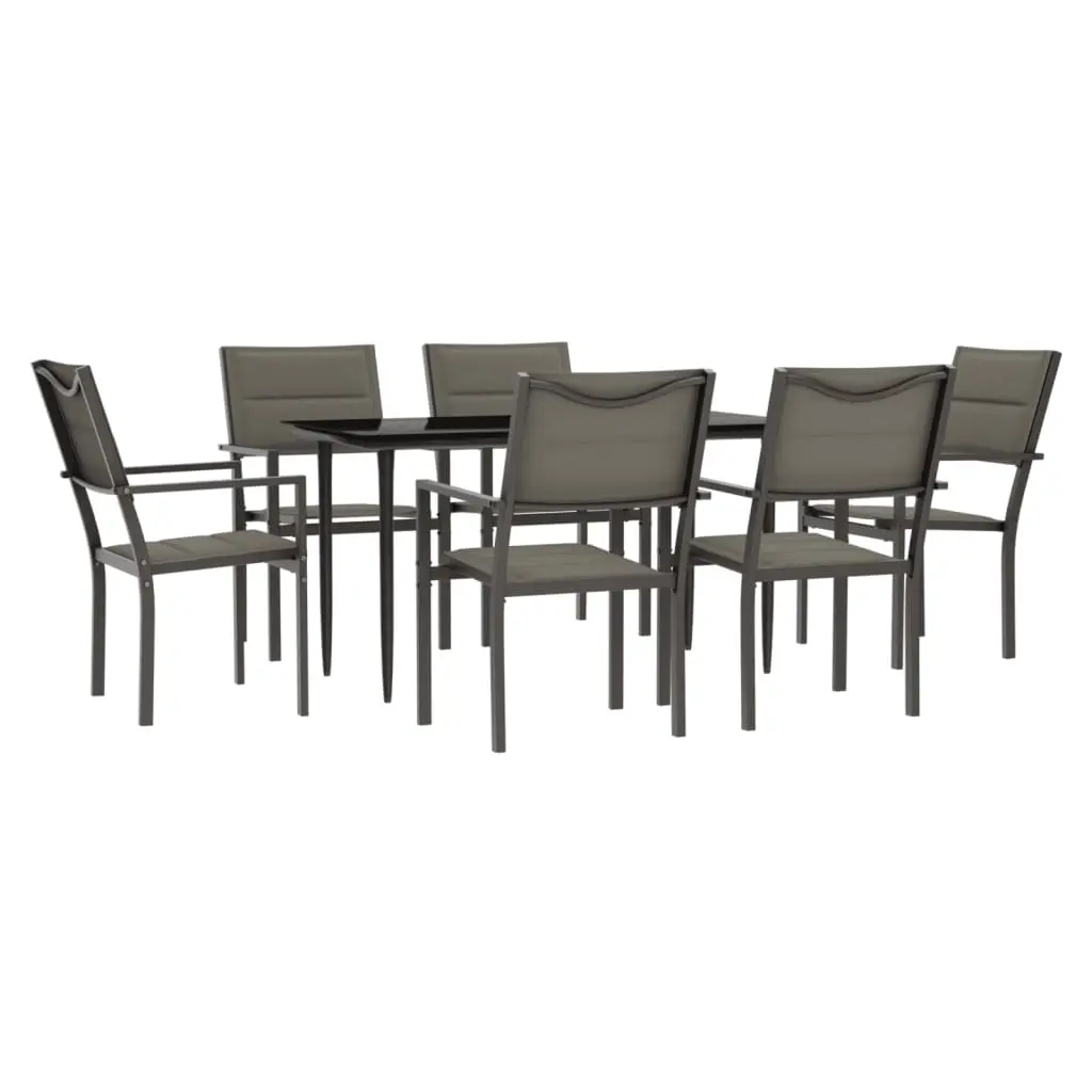 7 Piece Garden Dining Set Black Steel and Textilene 3200737 - Furniture