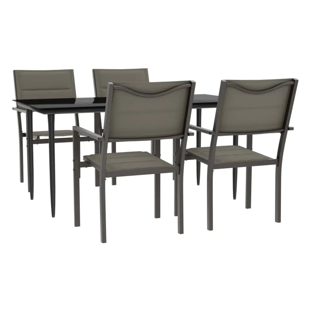 5 Piece Garden Dining Set Black Steel and Textilene 3200738 - Furniture