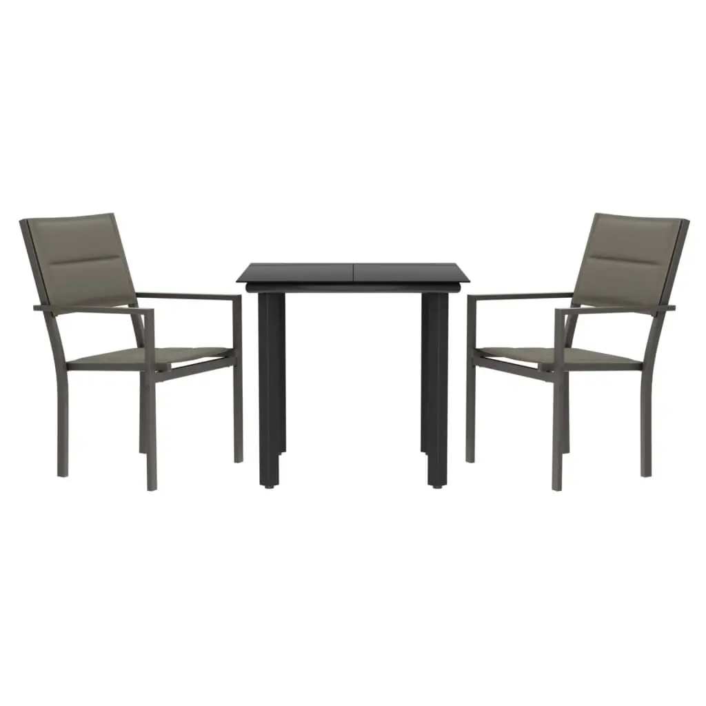 3 Piece Garden Dining Set Black Steel and Textilene 3200742 - Furniture