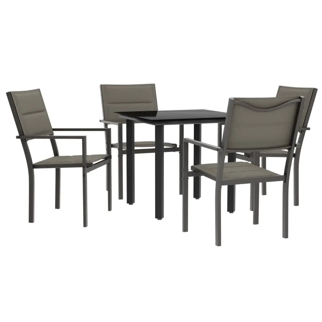 5 Piece Garden Dining Set Black Steel and Textilene 3200743 - Furniture