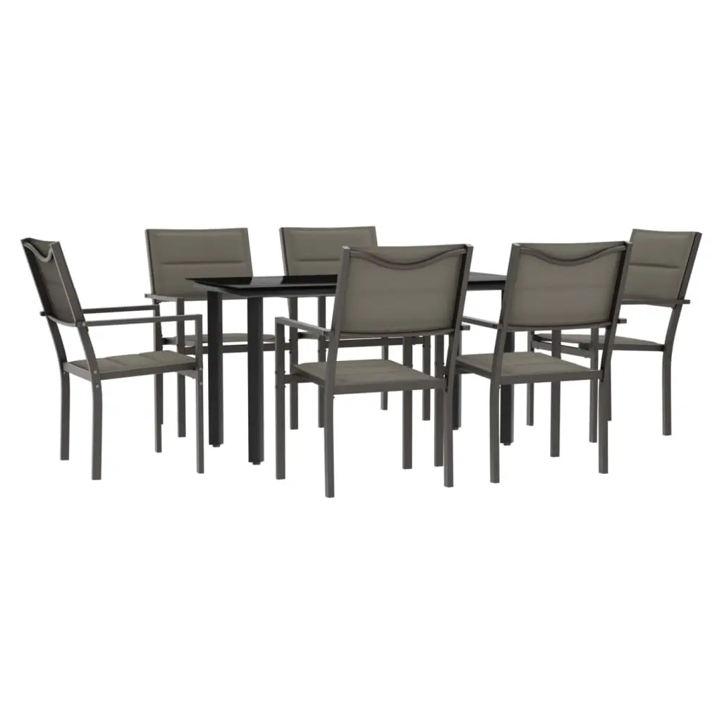 7 Piece Garden Dining Set Black Steel and Textilene 3200745 - Furniture