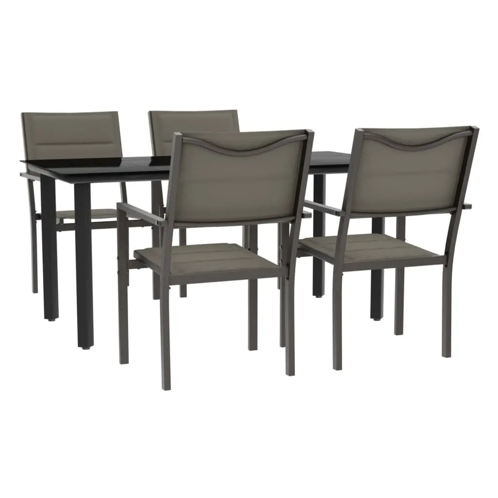 5 Piece Garden Dining Set Black Steel and Textilene 3200746 - Furniture