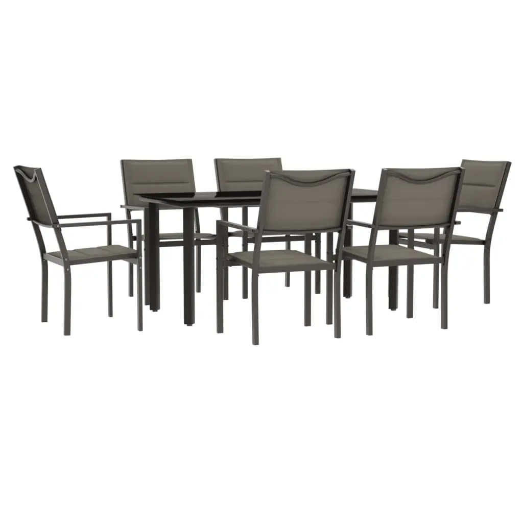 7 Piece Garden Dining Set Black Steel and Textilene 3200747 - Furniture