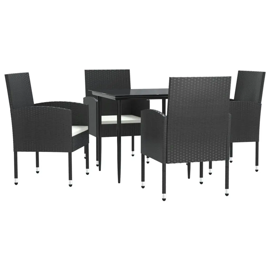 5 Piece Garden Dining Set Black Poly Rattan and Steel 3203305 - Furniture