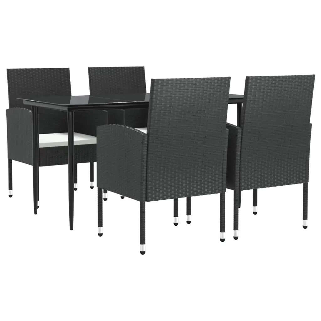 5 Piece Garden Dining Set Black Poly Rattan and Steel 3203306 - Furniture