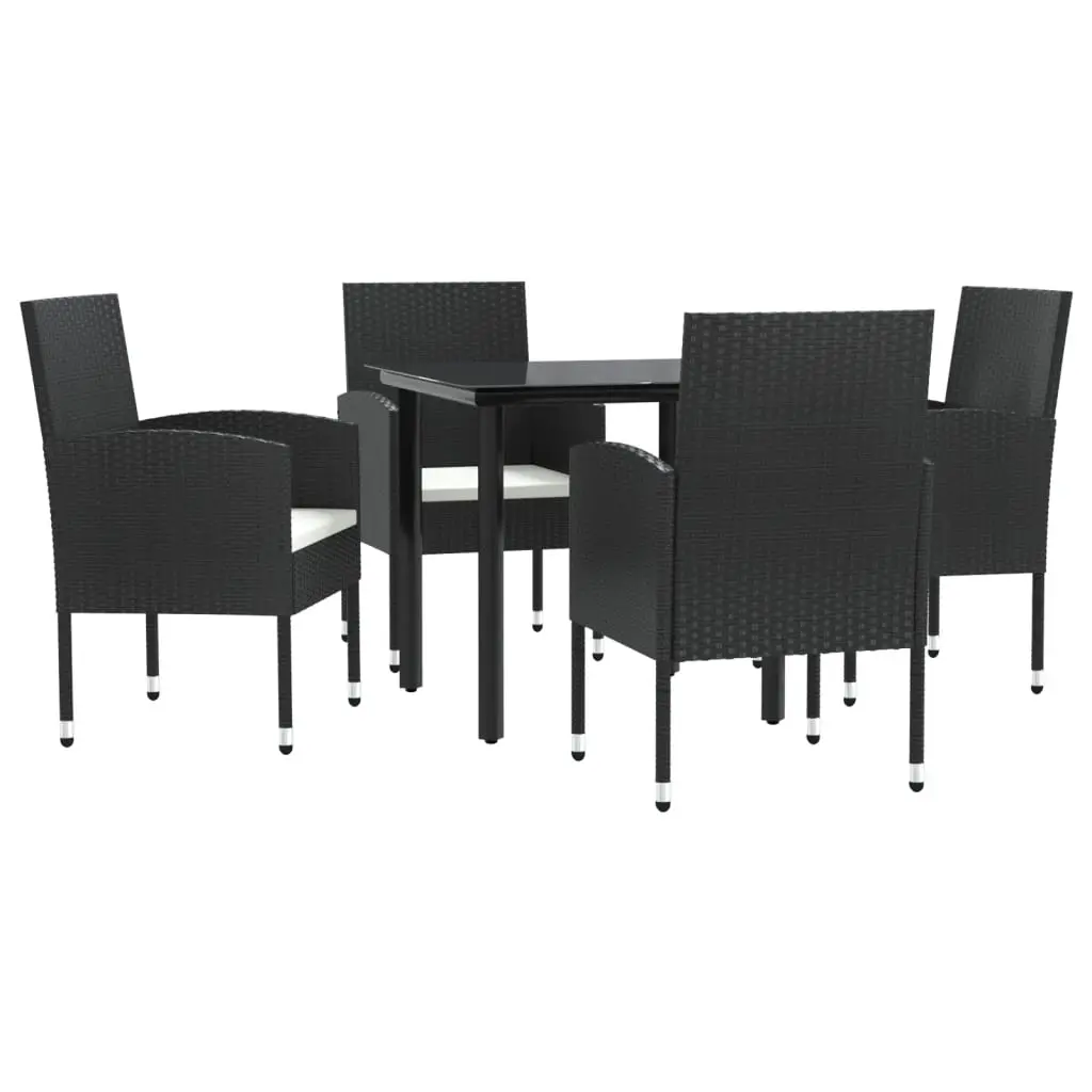 5 Piece Garden Dining Set Black Poly Rattan and Steel 3203313 - Furniture