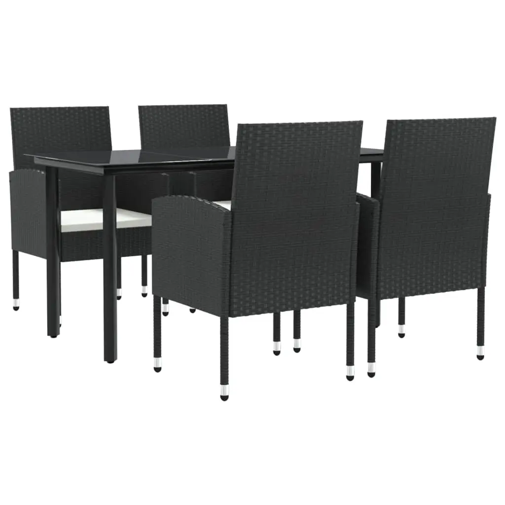 5 Piece Garden Dining Set Black Poly Rattan and Steel 3203314 - Furniture