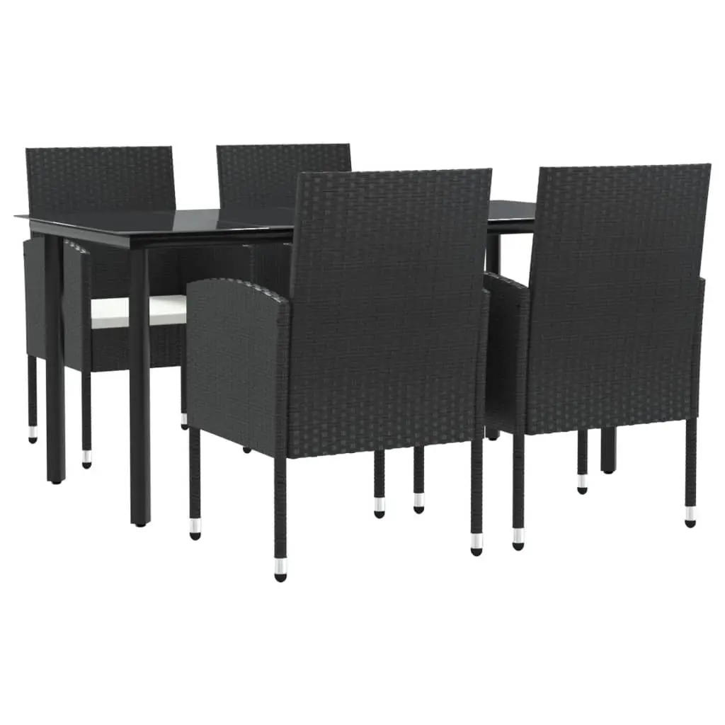 5 Piece Garden Dining Set Black Poly Rattan and Steel 3203316 - Furniture