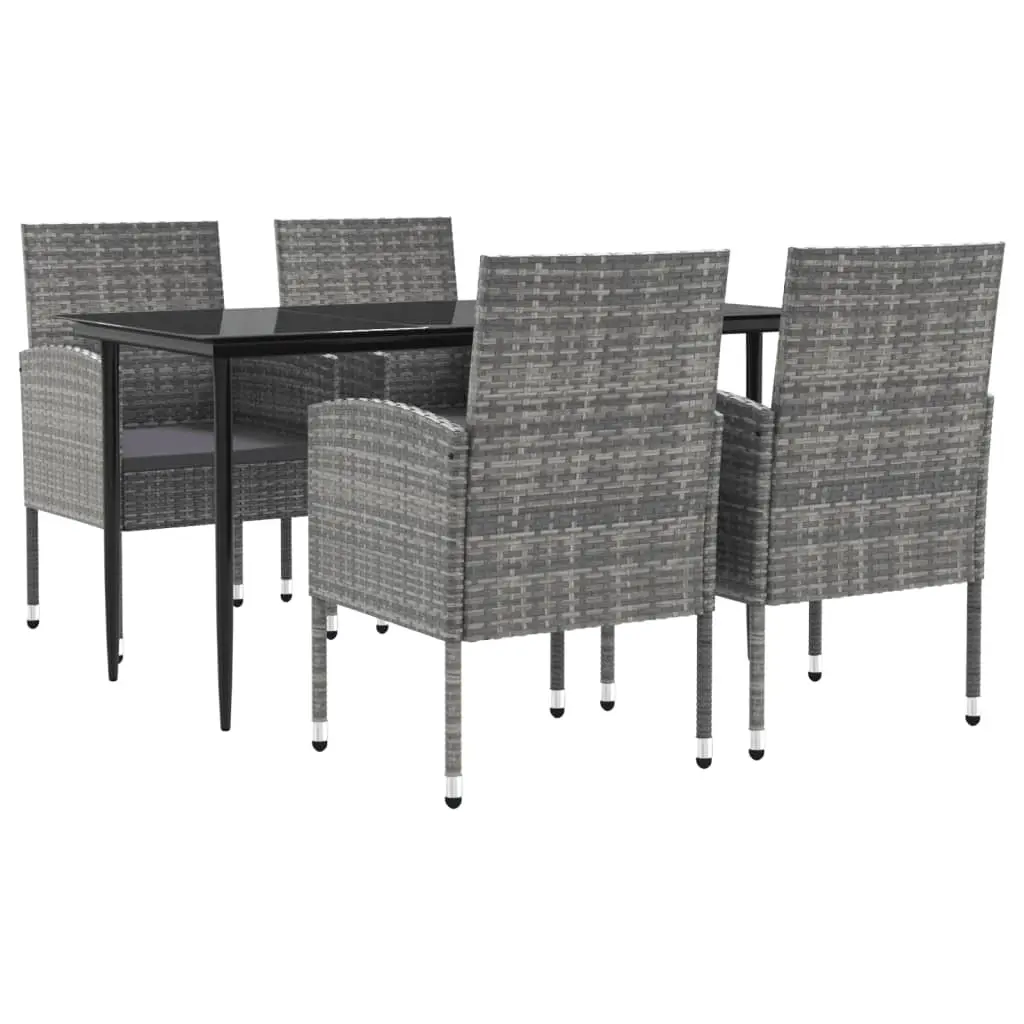 5 Piece Garden Dining Set Grey and Black Poly Rattan and Steel 3203322 - Furniture