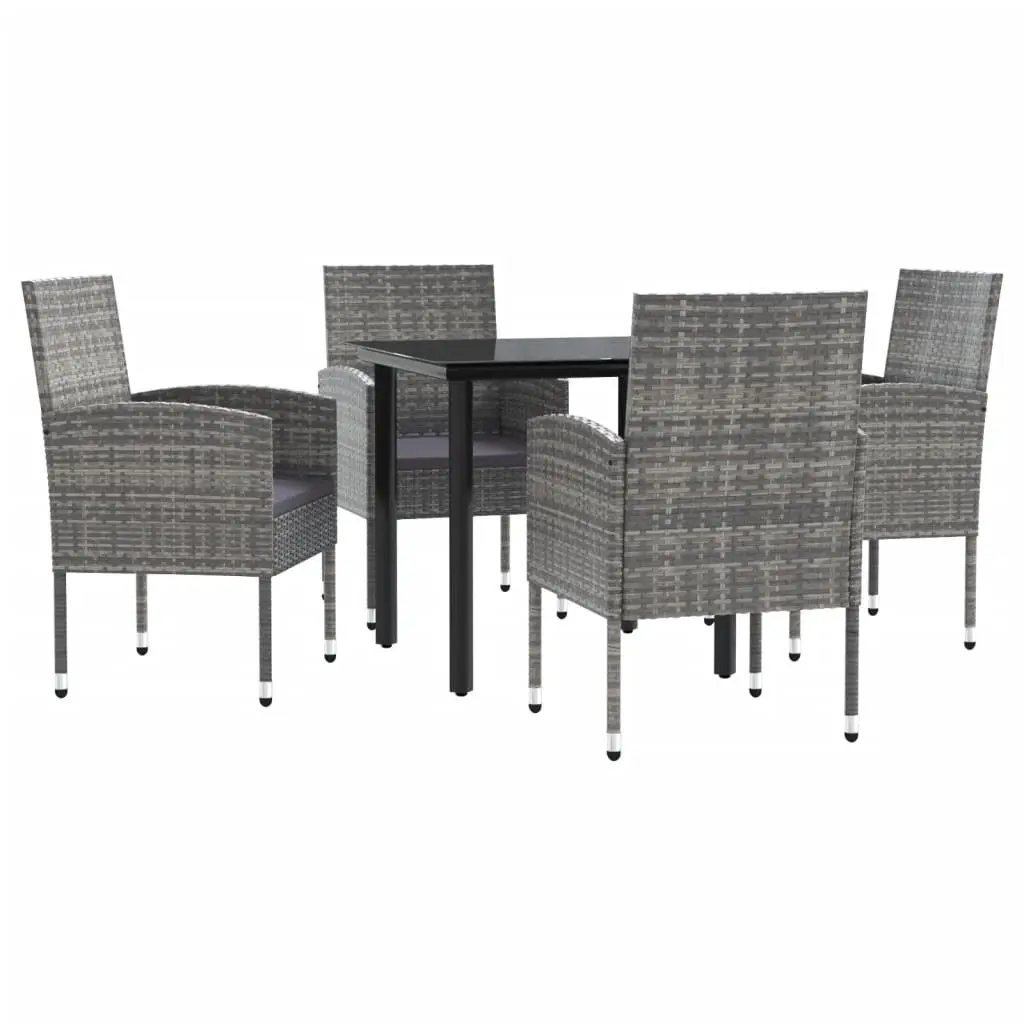 5 Piece Garden Dining Set Grey and Black Poly Rattan and Steel 3203329 - Furniture
