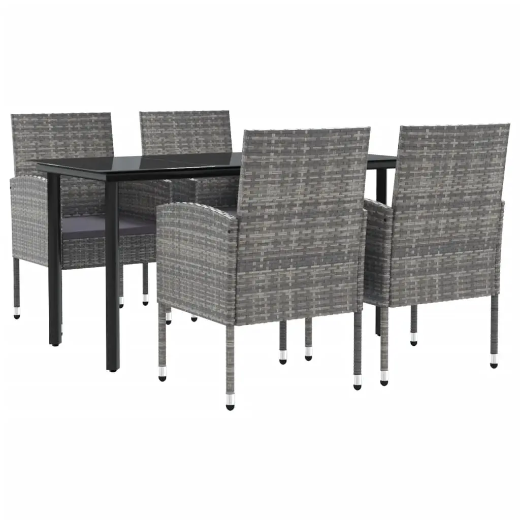 5 Piece Garden Dining Set Grey and Black Poly Rattan and Steel 3203330 - Furniture